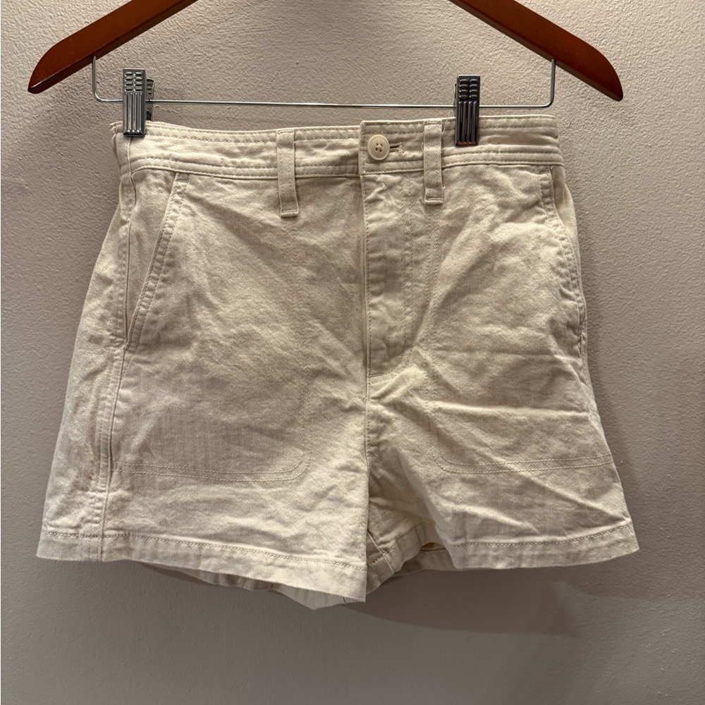 Madewell Womens XS Cream Cotton Linen Blend High Rise Utility Shorts Off White